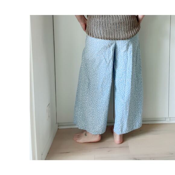 American Eagle Outfitters Wide Leg Cropped Pants Blue Floral Print Size XS - Picture 7 of 10